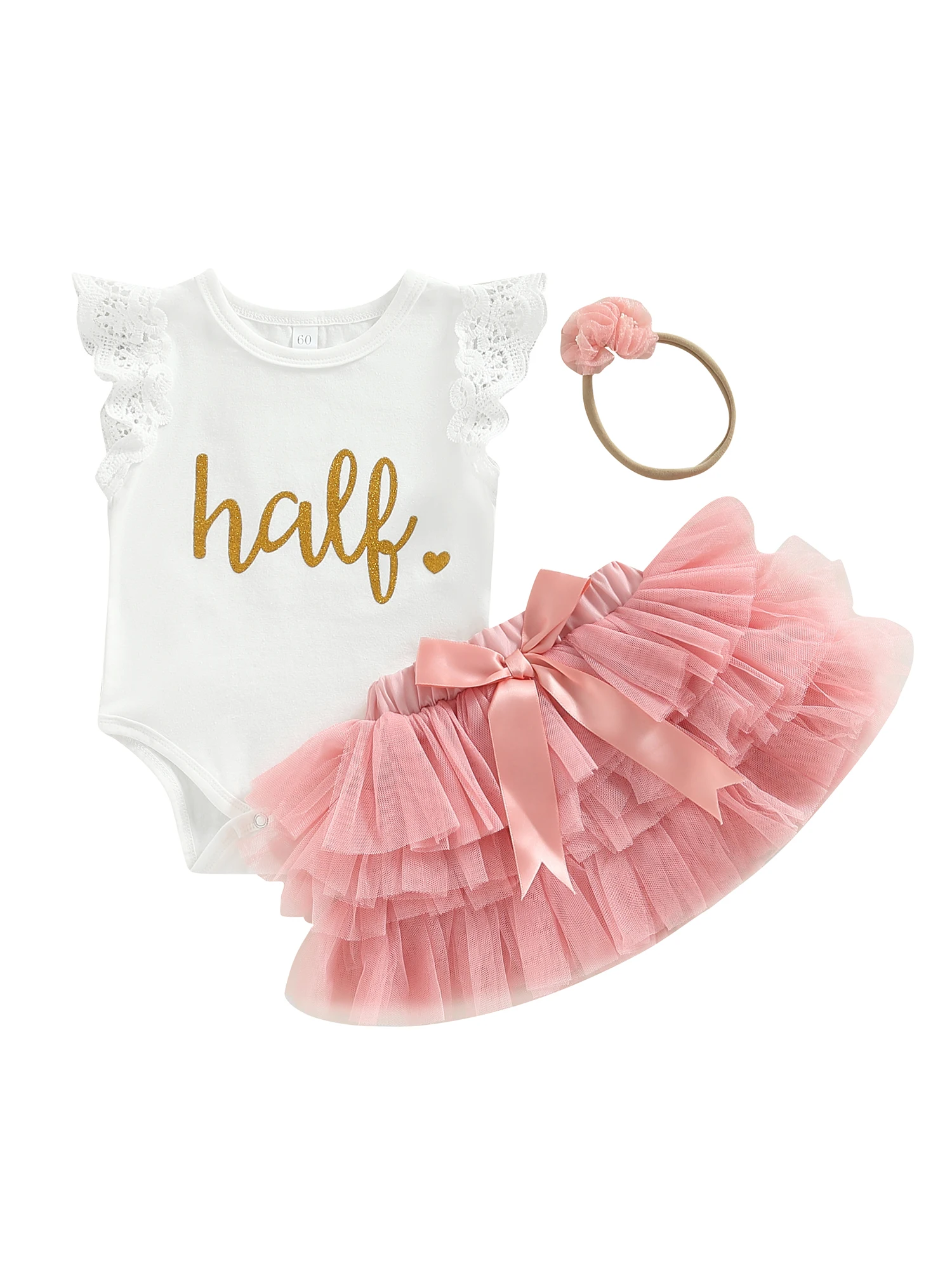 

Baby Girl 1st Birthday Party Dress Set with Lace Romper Tutu Skirt and Cake Smash Outfit