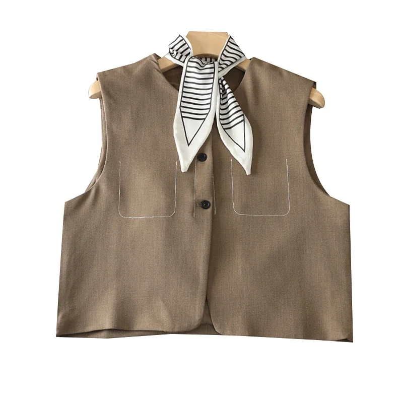 L0906-05 Полосатый шелковый шарф с круглым вырезом без рукавов свободного покроя