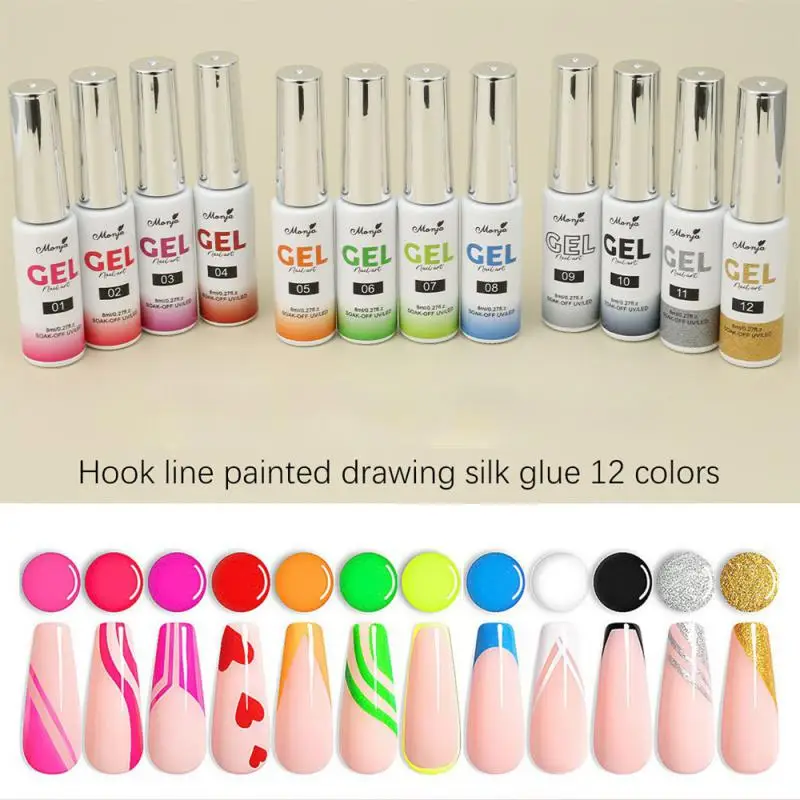 

12 Colors 8ml Nail Line Gel Nail Polish Draw Lines With Edges For UV/LED Paint Nails Drawing Polish DIY Painting Varnishes New
