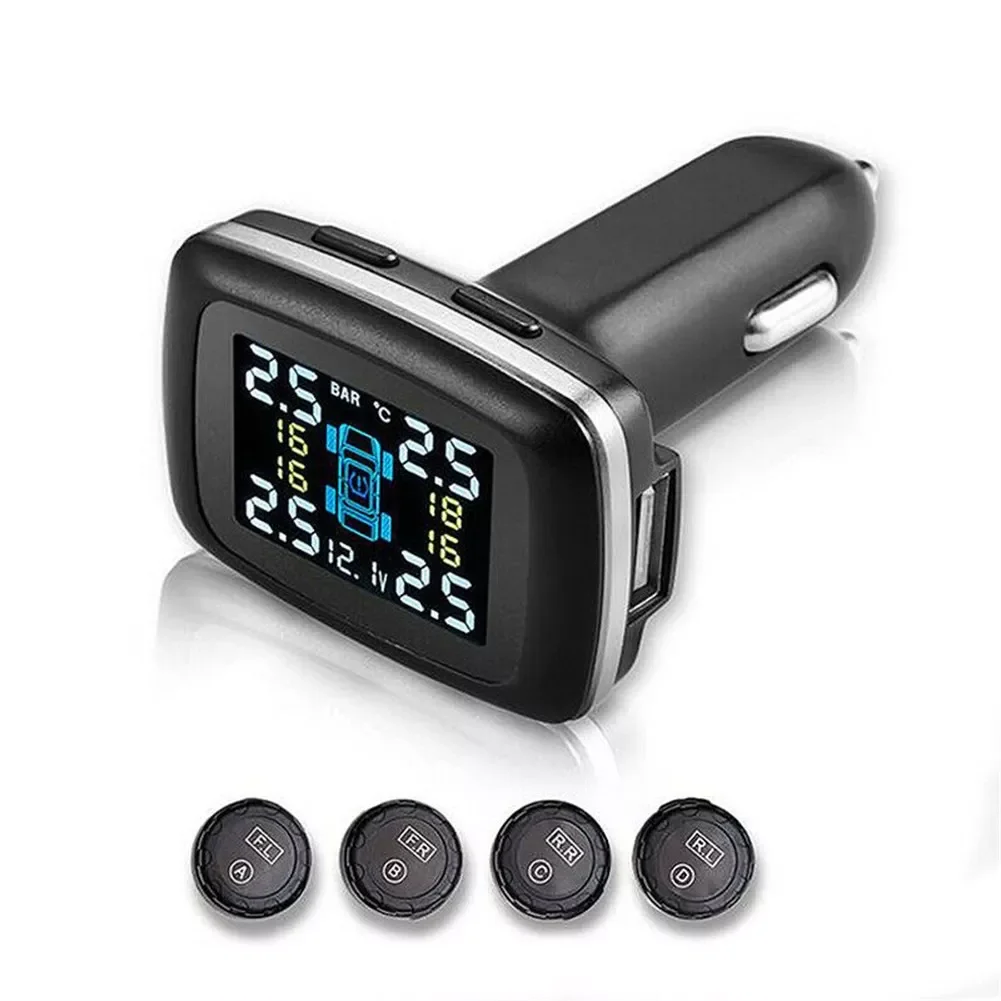 

Car Cigarette Lighter Wireless Universal Digital TPMS Tire Pressure Alarm System 4 External Sensor LCD Liquid Crystal Display