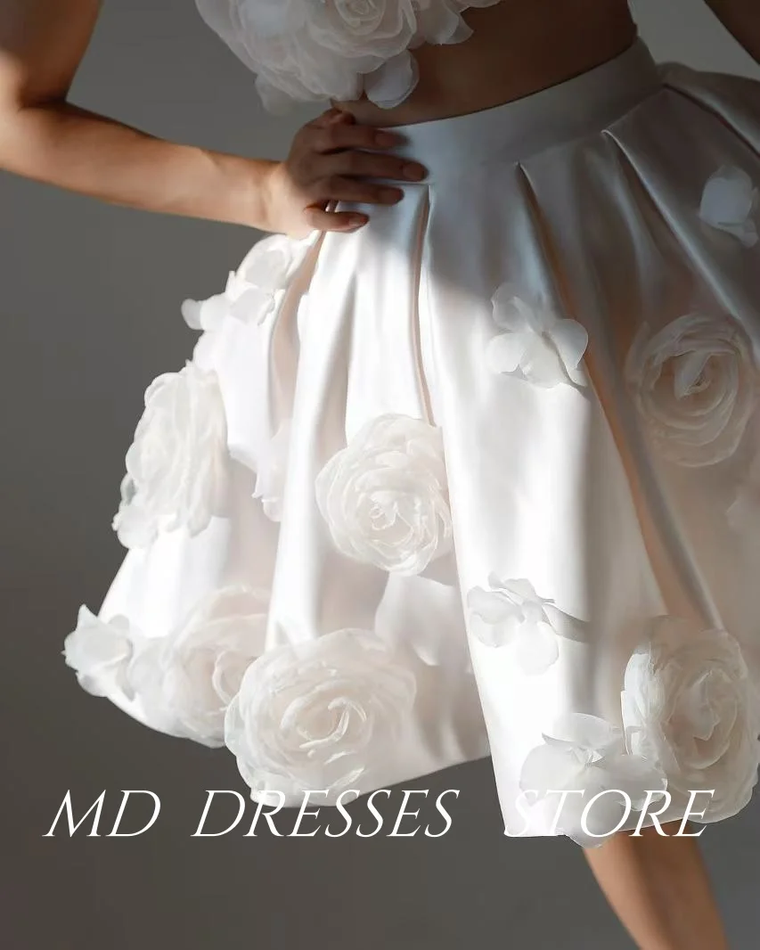 MD Fairy Белые мини-короткие свадебные платья трапециевидной формы с 3D цветами для