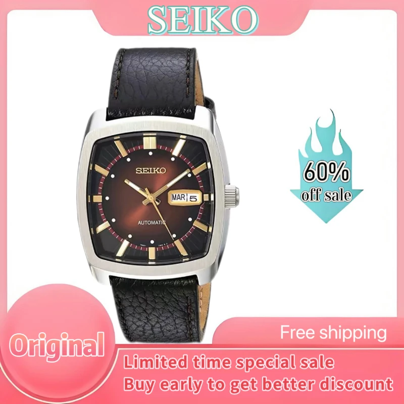 Фото 100% оригинальные часы SEIKO серии Snkp27, настоящие автоматические механические часы с автоподзаводом, квадратные многофункциональные роскошные кожаные часы №1
