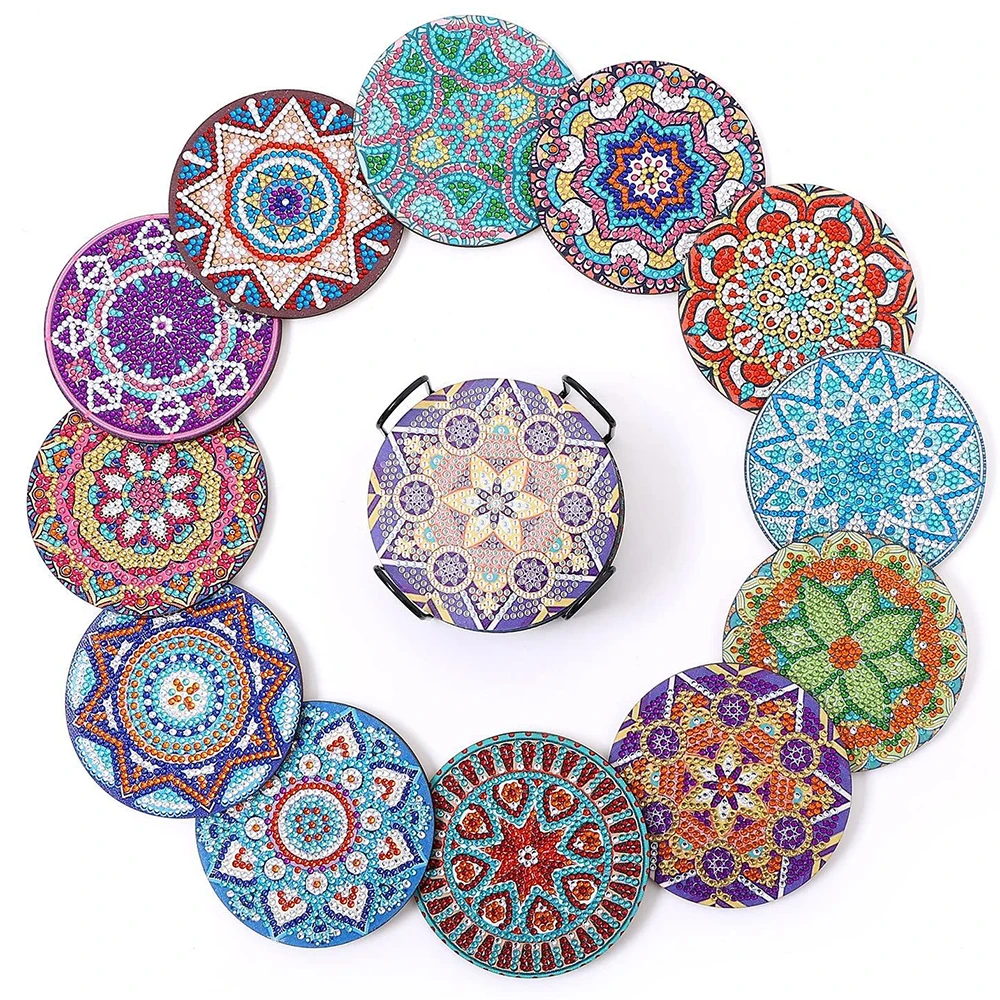 

12pcs Non-slip Cup Pad Diamond Painting Coaster Mat Mandala Drink Cup Cushion Table Placemat Insulation Pad Kitchen Accessories
