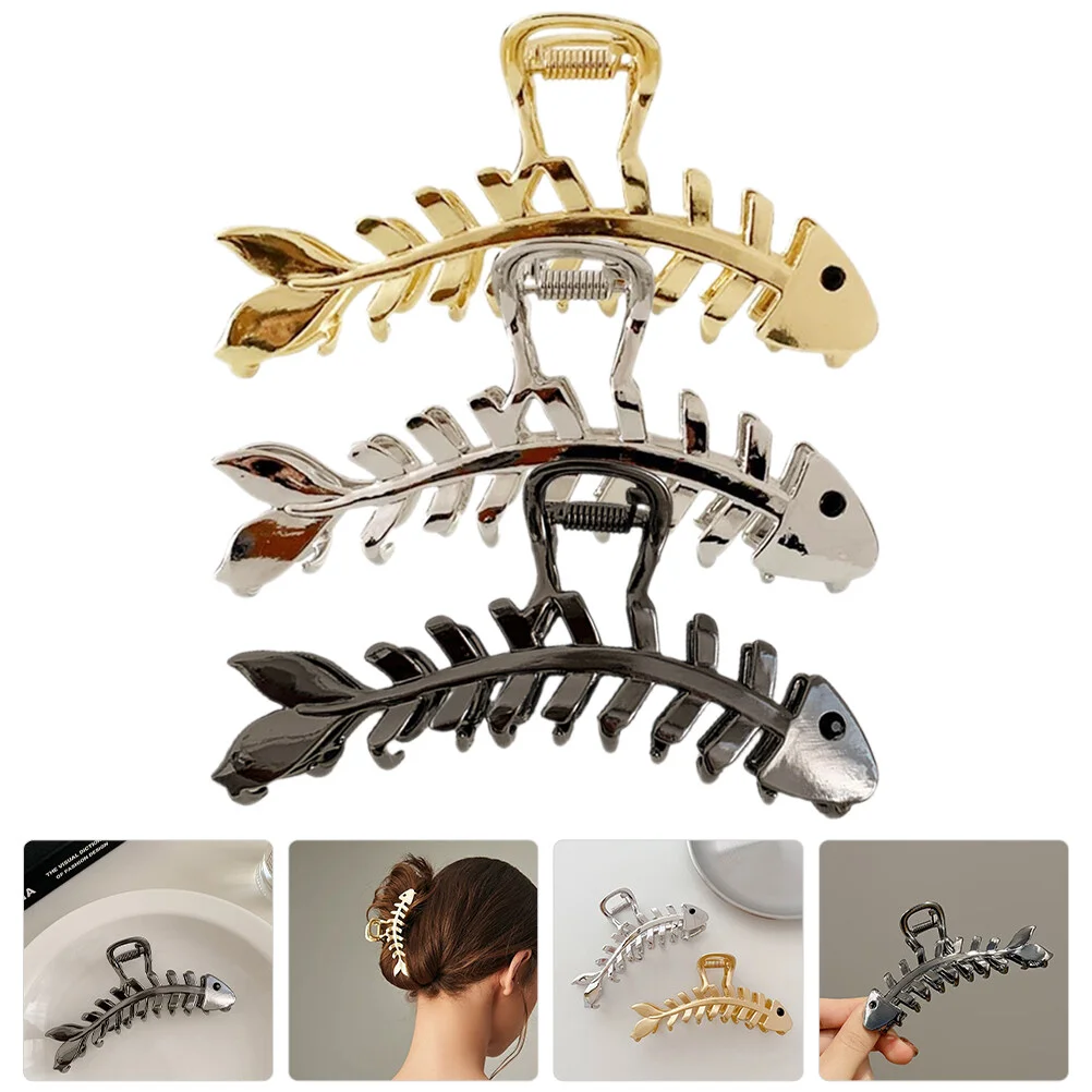 

3pcs Metal Hair Claw Clips Fish Bone Shaped Hair Jaw Clips Hair Styling Tool