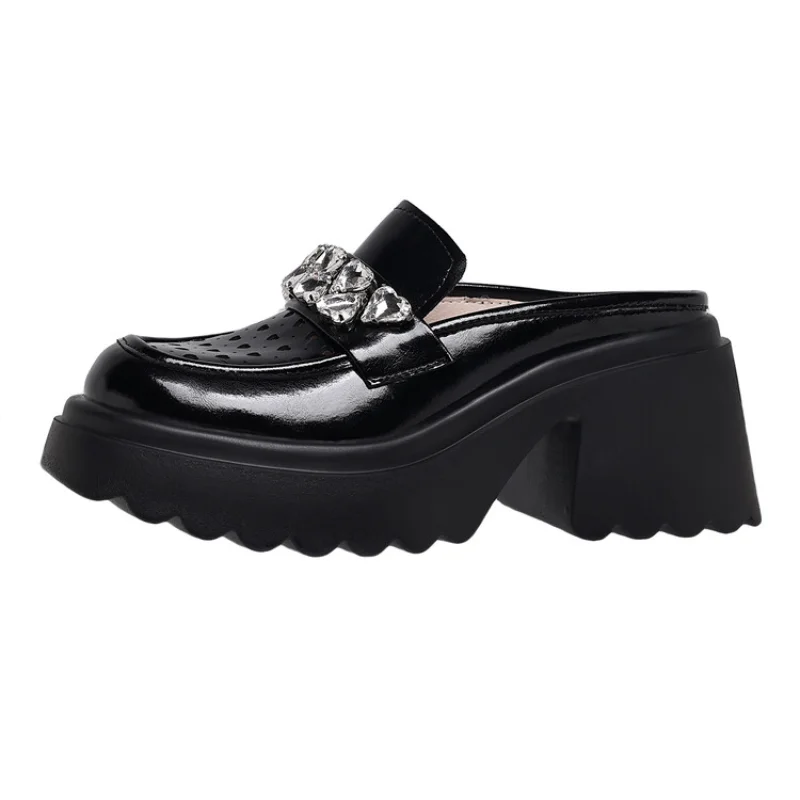 Sandały damskie letnie klapki buty oddychające puste grube obcasy kapcie skóra bydlęca czółenka z grubym dnem kobieta slajdy na świeżym