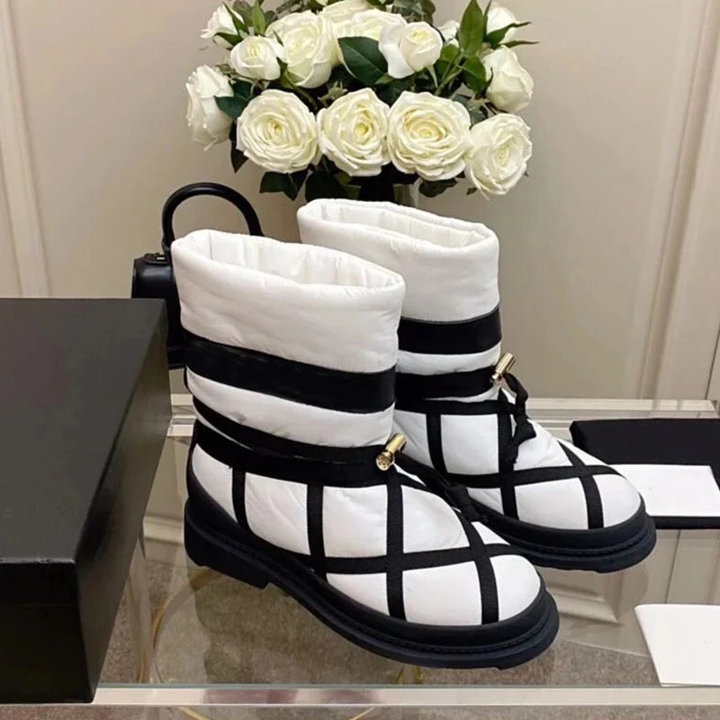 

Platform Shoes Woman Warm Boots Woman Lace Up Zapatos De Mujer Bandge Botas Mujer Snown Laides Pumps Mid Calf Down Ins Hot Shoes