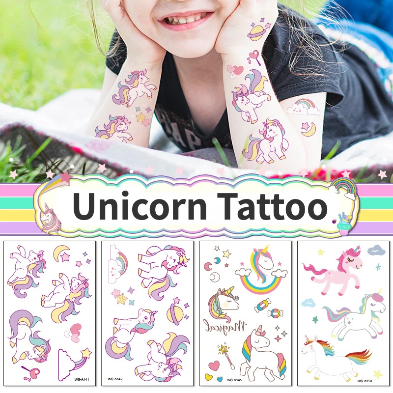 

10 листов/партия, Детские временные тату-наклейки с единорогом