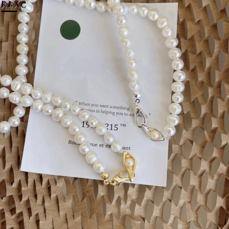 

Korean Temperament Simple Ins Style Pea Shape Pendant Freshwater Pearl Necklace Personalized Short Neck Chain Female