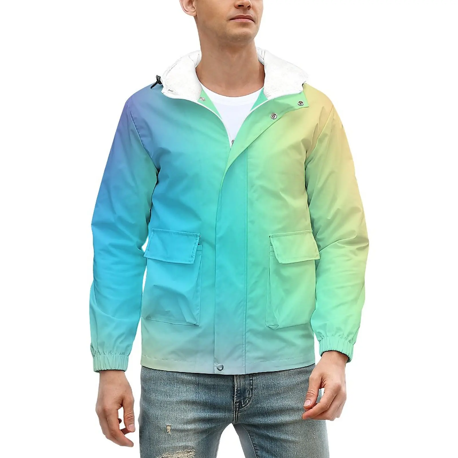 

Пастельные Омбре куртки мужские с радужным принтом толстые теплые зимние пальто уличная одежда на молнии Повседневная ветровка Классическ...