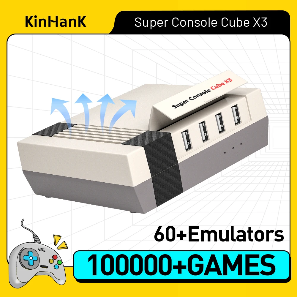 

KINHANK Retro Game Console Super Console Cube X3 100000+ Classic Game for PSP/PS1/DC/N64/GBA/MAME S905X3 4K Output Gift for Kids