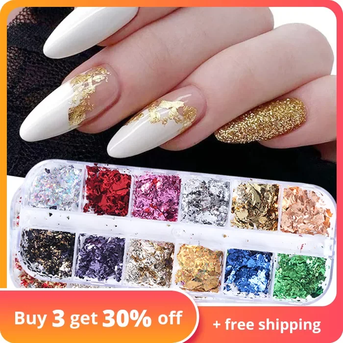 New in Sparkly Foil Nails Sequins Irregular Aluminum Gold Red Summer Design Set Nail Glitter Flakes Gel DIY Manicure Accessories
