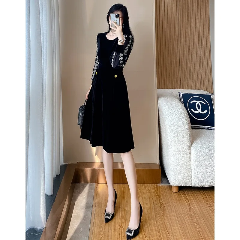 Новинка весны черное платье во французском стиле темпераментная юбка средней