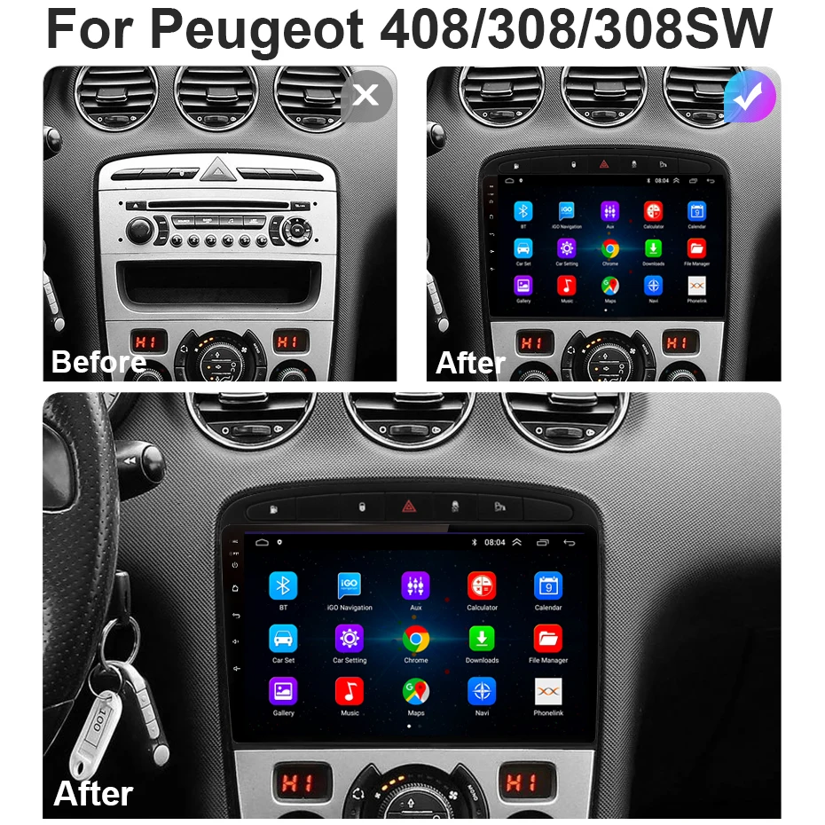 Автомагнитола для Peugeot 10 1 4 Гб + 64 ГБ Android 408 GPS мультимедийный плеер 308 308SW 2din Carplay