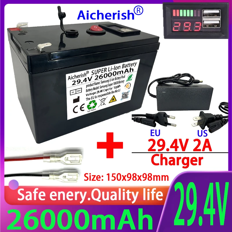 

Scooter 29.4V 7S 20Ah Electric Bike Aicherish BMS With Charging And Discharging Plug USB 5.1DC High Power Battery 25.2V 500W