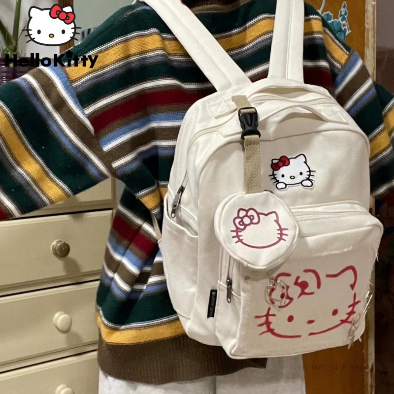 

Sanrio Hello Kitty Bags Millennial Girl Academy Style Backpack Y2k Student Fashion Schoolbag Women Cartoon Korean Shoulder Bag