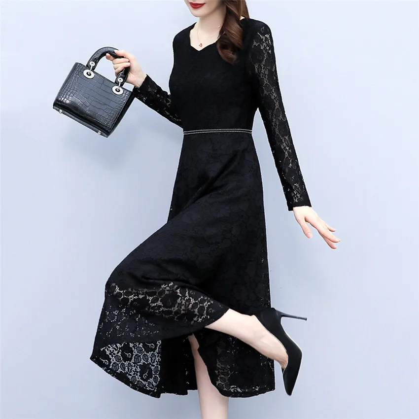 

Новые платья для женщин 2022, женское кружевное платье с длинным рукавом, женское длинное элегантное платье для вечевечерние НКИ, Клубное пла...