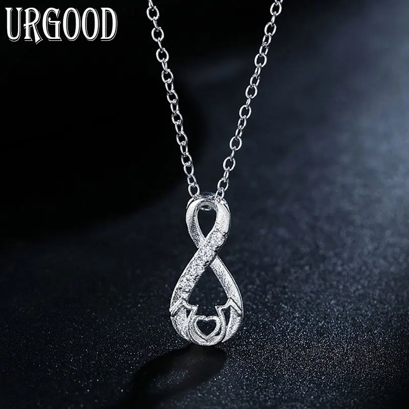 

925 Sterling Silver AAA Zircon Number 8 Pendant Necklace 16-30 Inch Chain For Women Party Engagement Wedding Fashion Jewelry