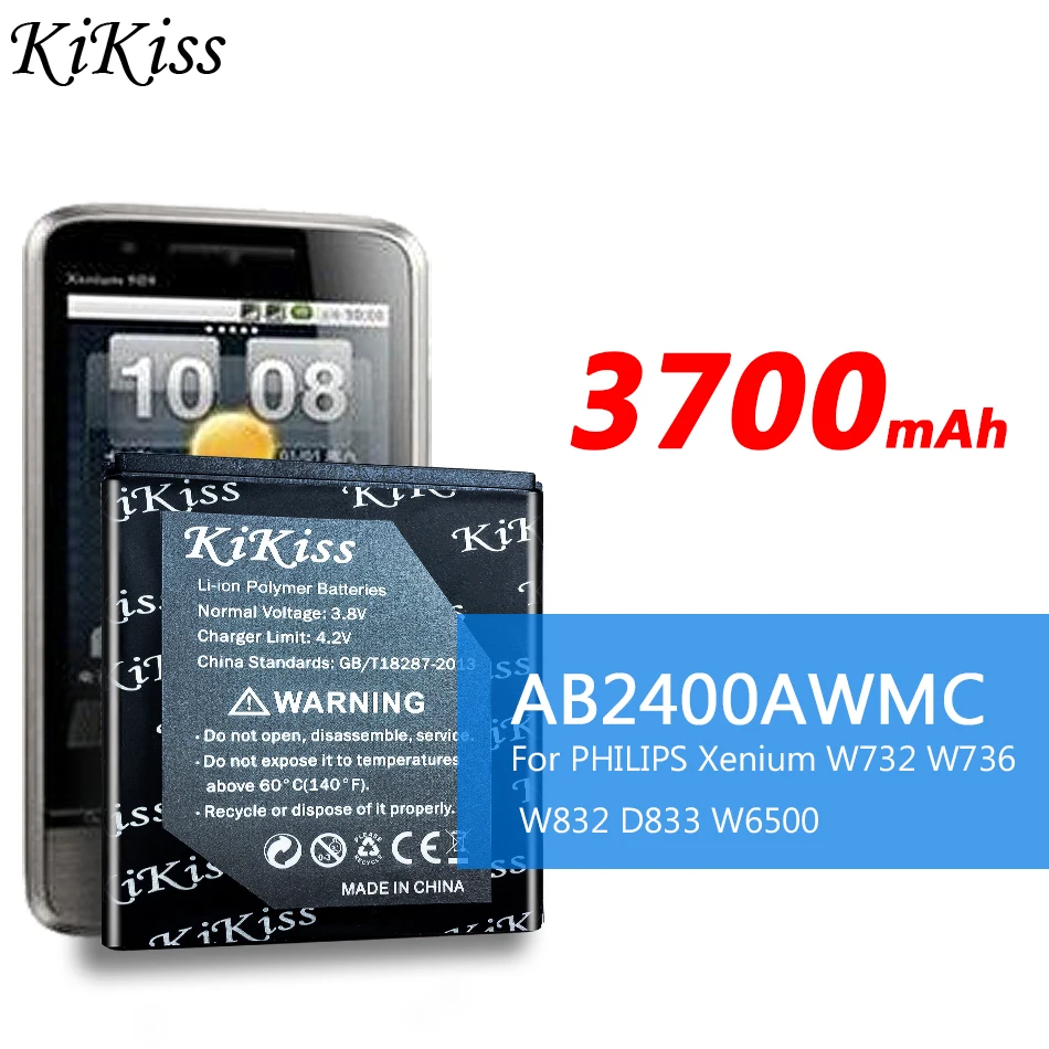 

3700mAh high Battery For Philips XENIUM W6500 W732 W832 W736 W737 D833 CTW6500 CTW732 CTW832 Phone Battery AB2400AWMC