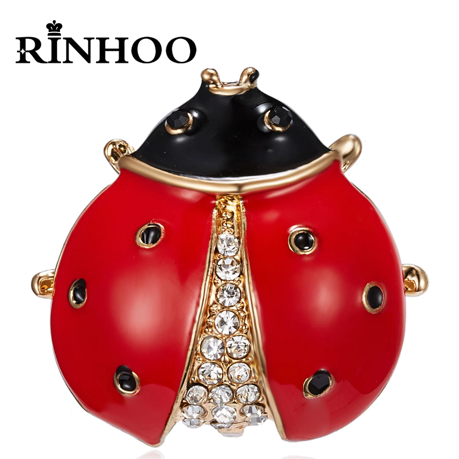 

Rinhoo Exquisite Red Enamel Rhinestone Cute Little Ladybug Brooches For Women Cartoon Insect Ladybird Lapel Pins New Year Gifts