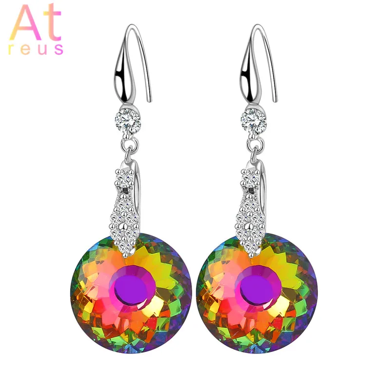 

Rainbow Sunflower Style Drop Earrings For Women French Style Hook Clasp Earrings Silver Plated Luxury Cubic Zirconia Earrings