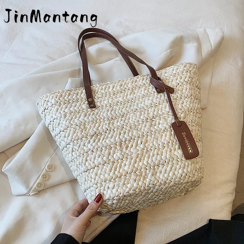 

JinMantang Bohemia Women Weave Big Straw Tote Bag 2023 Summer Y2k Travel Beach Bags Handmade Lady Handbag Rattan Shoulder Bags