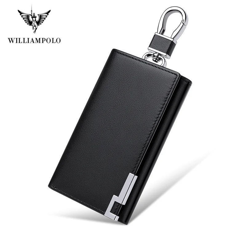 

WILLIAMPOLO Genuine Leather Keychain Men Key Holder Organizer Pouch Cow Split Car Key Wallet Housekeeper Key Case Mini Card Bag