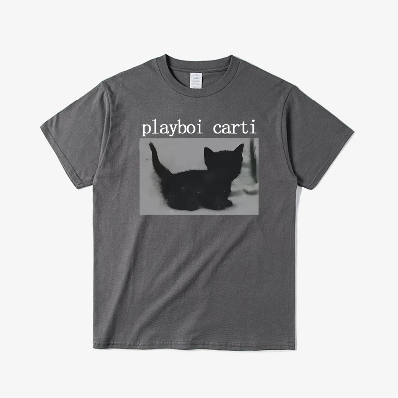 Фото Playboi Carti большие футболки в стиле хип-хоп с милым котом в стиле Харадзюку, футболка с принтом, обычные мужские топы, качественная футболка-репер 80031 №2