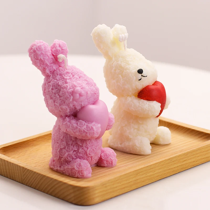 

A0046 3D three-dimensional rose holding love rabbit DIY homemade handmade aromatherapy candle decoration silicone mold