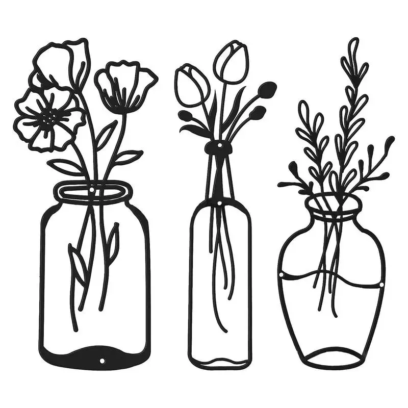 

Wrought Iron Vase Wall Decoration Unique Flower Pot 3 Styles Metal Vases Wall Trim Multifunctional Metal Pot For Home Decoration