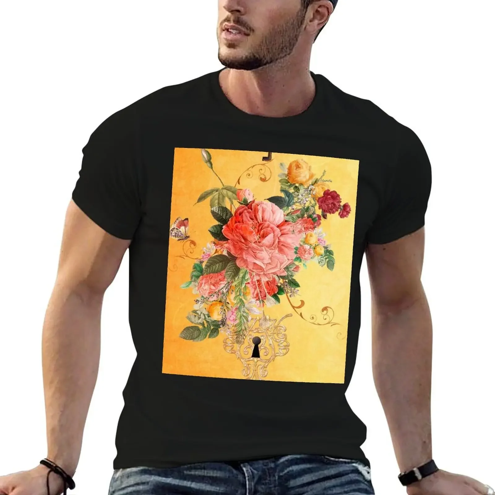 Винтажная футболка с розами блузка фигурки аниме летняя одежда мужские футболки