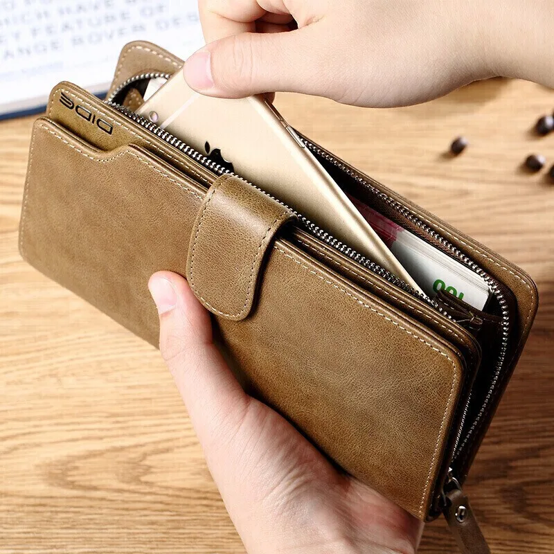 

Men 'S Wallet Men 'S First Layer Cowhide Retro Long Multifunctional Zipper Wallet Card Holder