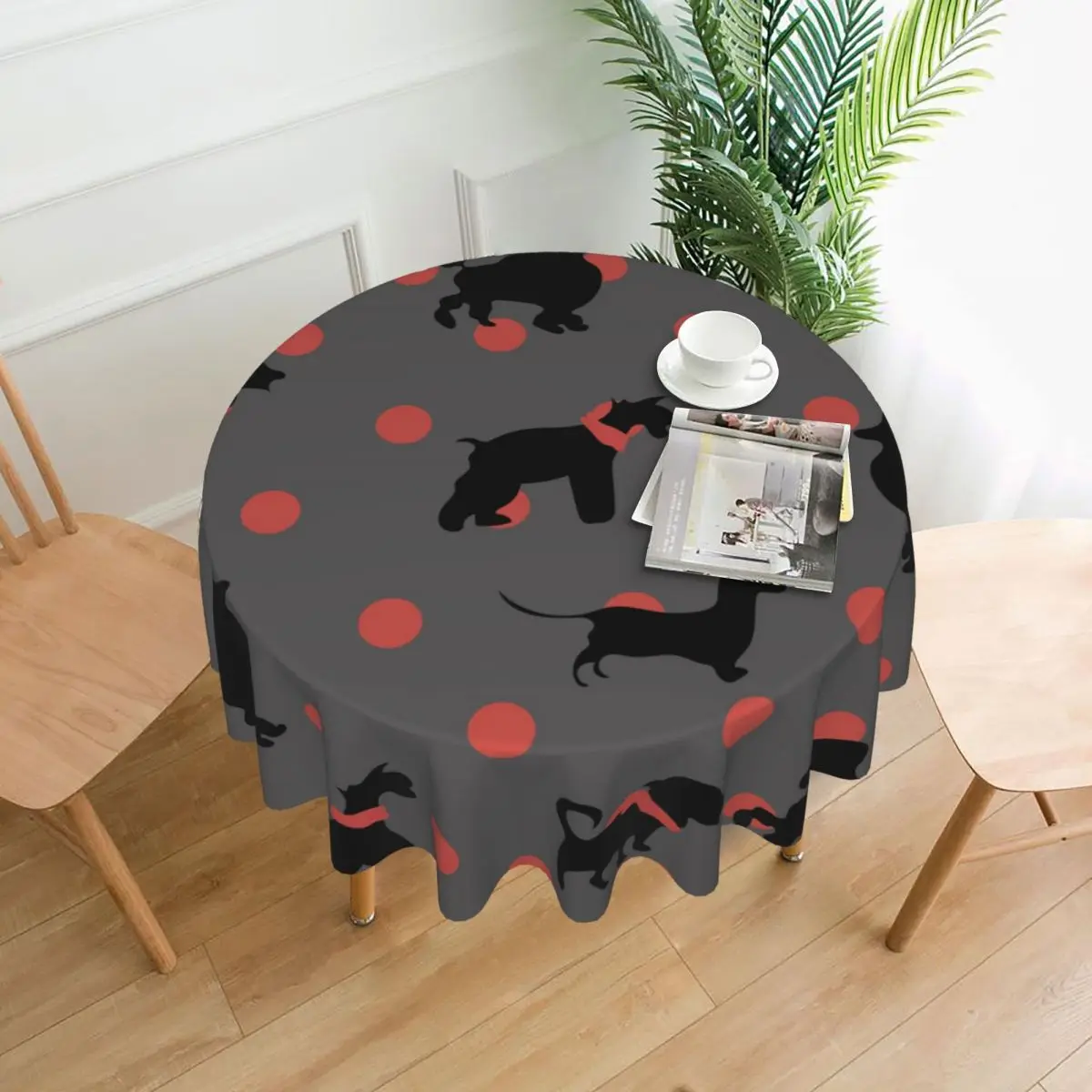 

Черная скатерть в горошек с изображением милой собаки, Женская настольная скатерть на день рождения, Современная дешевая скатерть из полиэ...