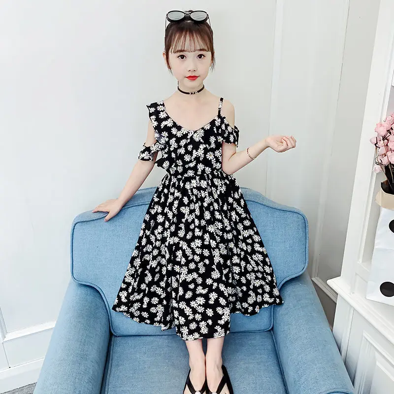 

Summer Girls Floral Dress Playful Cute Halter Straps Chiffon Princess Daisy Flower Dresses 2 To 12 Year Old Kids Novel Clothes
