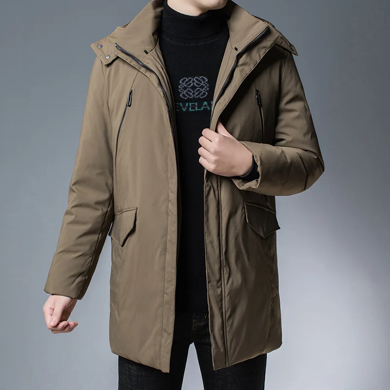 2022 Winter Men Black Khaki Puffer Hooded Overcoats Thick Thermal Hood Detachable Design Puff Bacic Coats Male Warm Outerwear