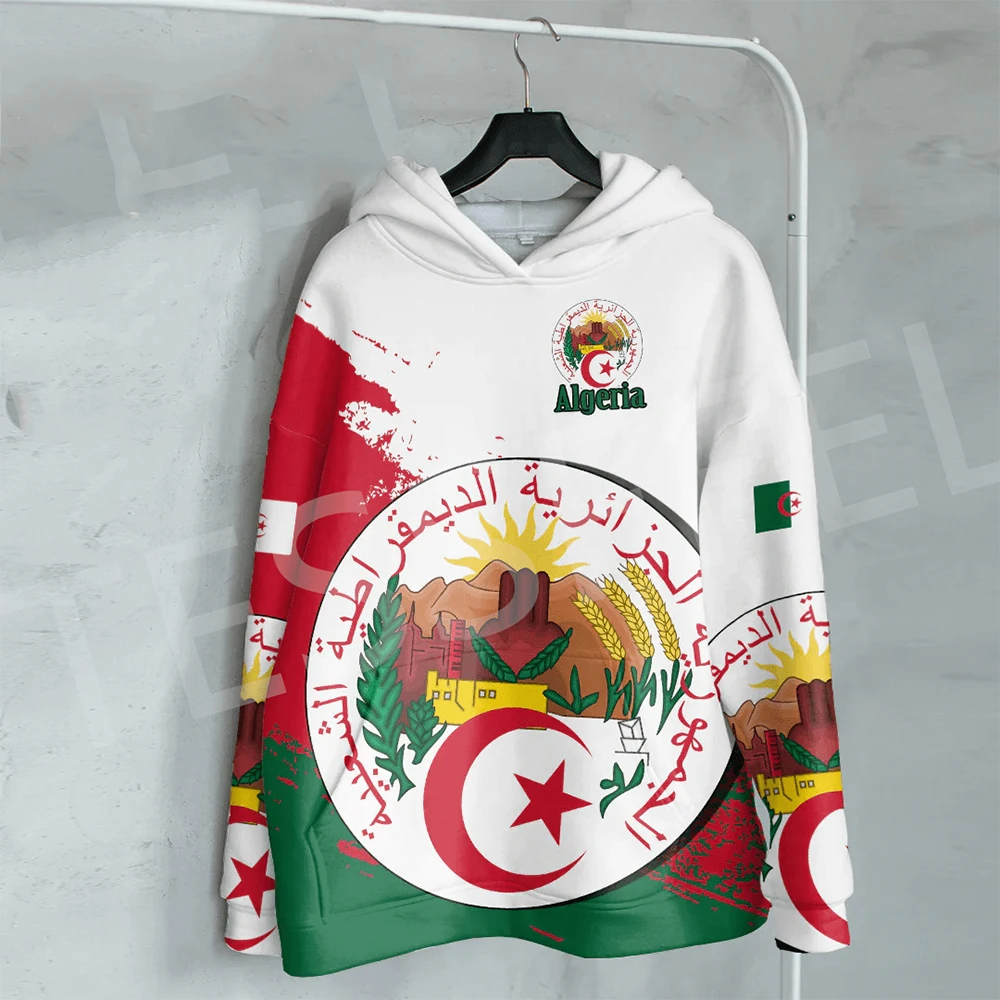 

Тренировочный костюм в стиле ретро, пуловер с принтом флага африканской страны Алжира и татуировками, Повседневная Уличная одежда в стиле Харадзюку, забавная куртка, худи