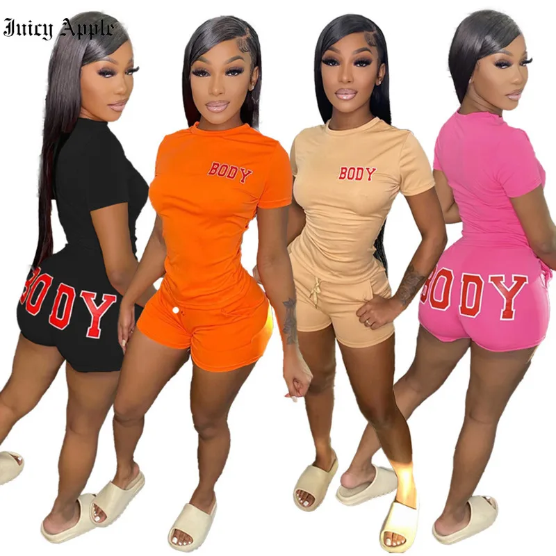 

Juicy Apple 2022 Summer Women New Fashion Large Size Casual O-neck Short-sleeved T-shirt and Shorts Suit Lady Clothes Sweatsuits