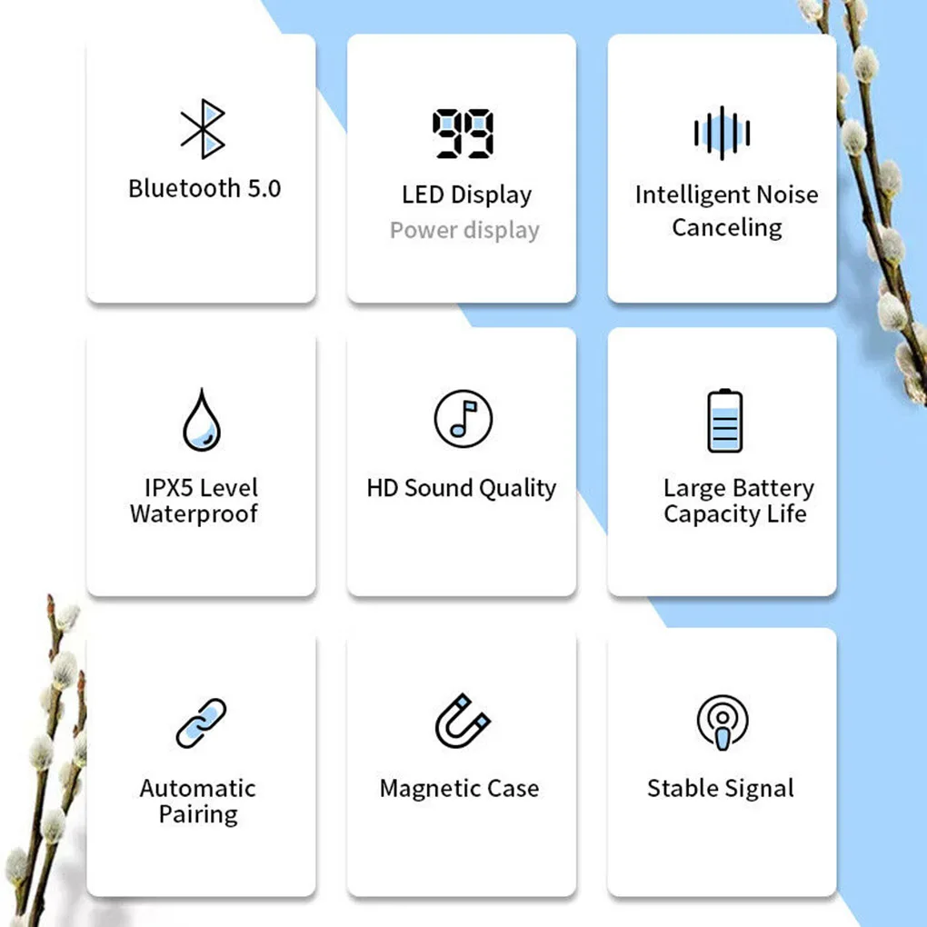 

Миниатюрные беспроводные наушники Bluetooth 5,0, стерео наушники-вкладыши, IPX5 водонепроницаемые спортивные наушники с цифровым дисплеем и заряд...