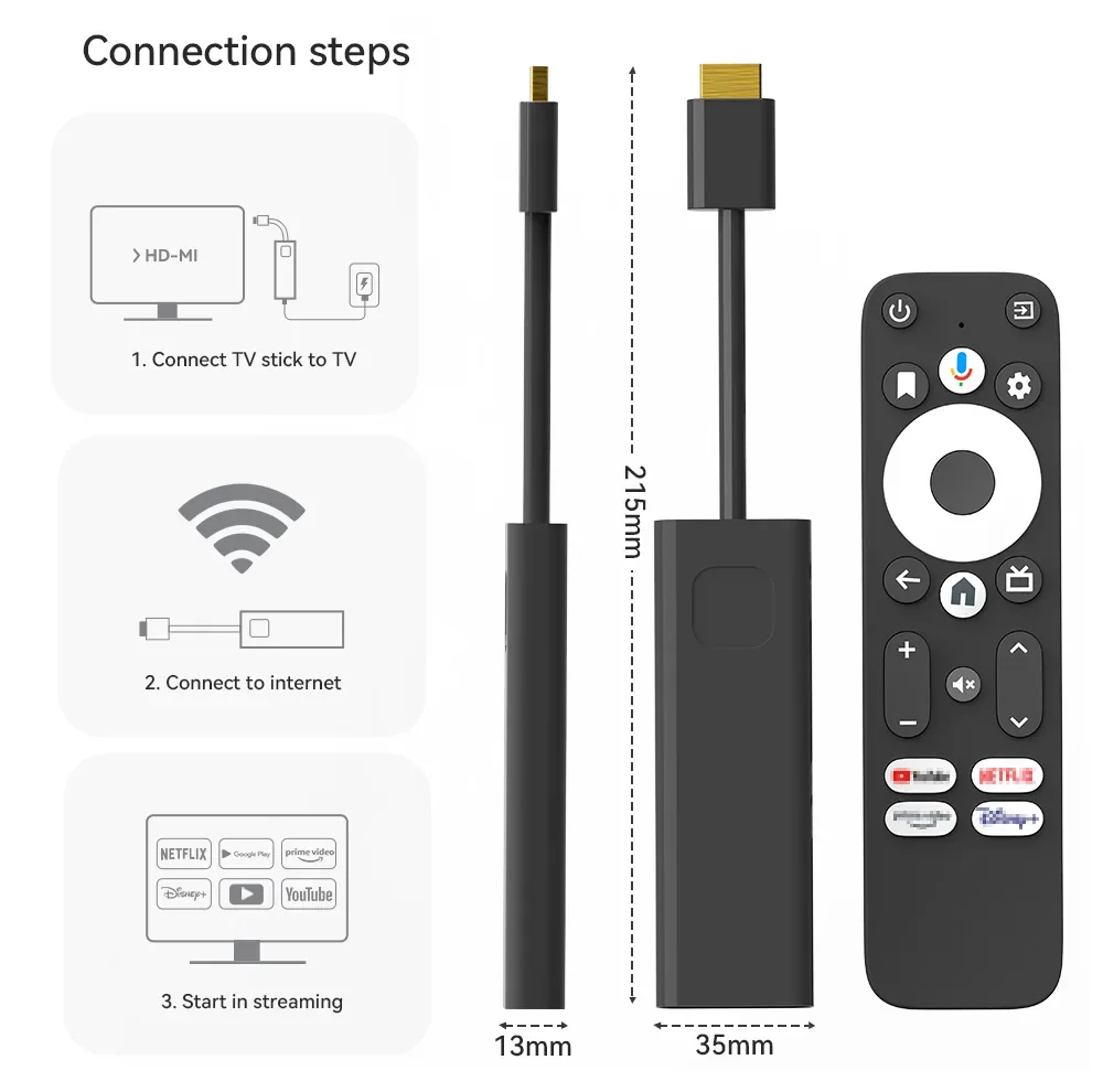 Android TV Stick GD1 4K Потоковое медиаплеер Amlogic S905Y4 2G DDR4 16 ГБ Поддержка Netflix Google