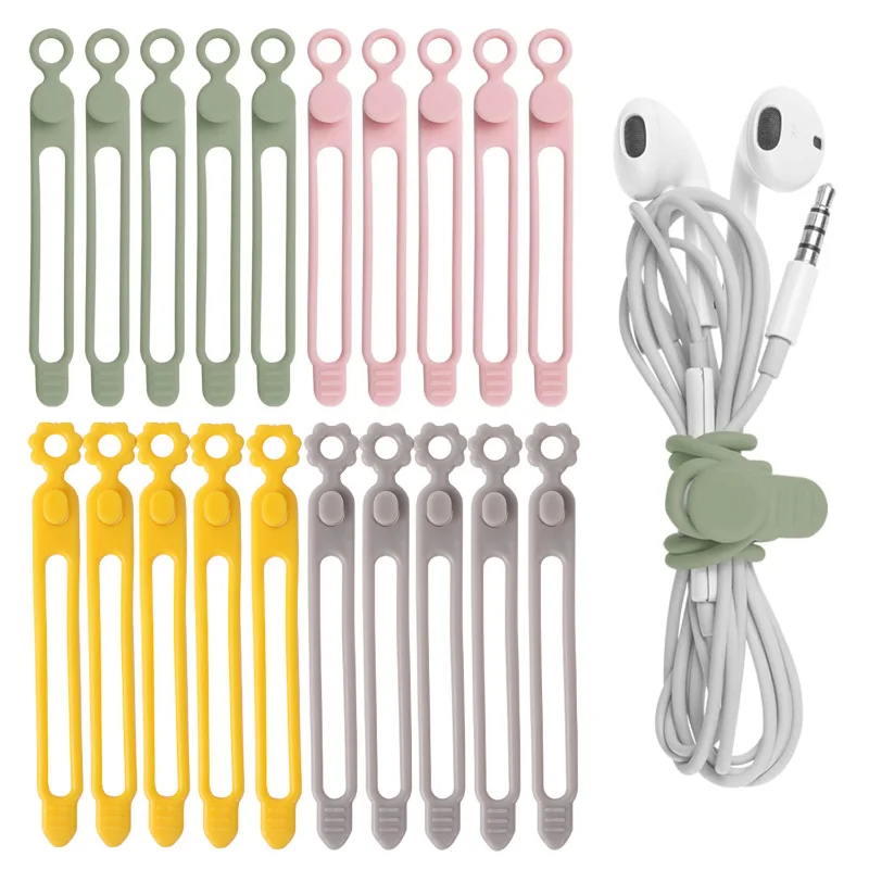 

Silicone Cable Strap Clips Reusable Cable Tie Wire Organizer Desk Data Cable Earphone Line Holder for Home Office School Tidy