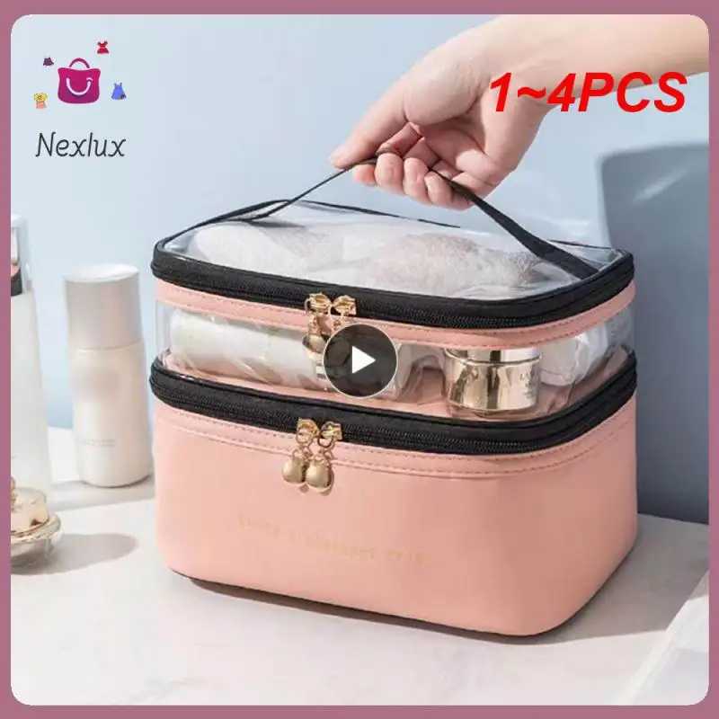 

1~4PCS Waterproof PVC Women Cosmetic Bag Portable Traveling Leather Toiletries Organize Storage Make Up Case Transparent Handbag