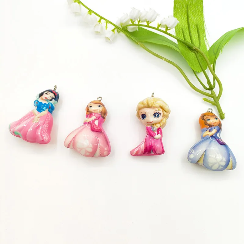 

Disney Cartoon DIY Jewelry Children's Luminous Three-dimensional Accessories Semi-finished Cartoon Princess Aisa Pendant Acrylic