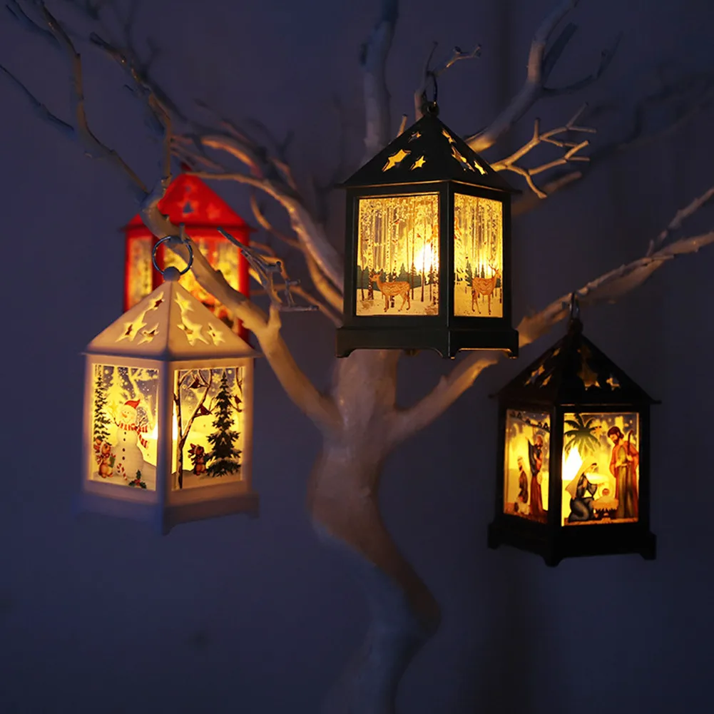 

1pc Christmas Lanterns Holiday Lighting 6.5x6.5x12cm Antique Style Santa Clause Pattern Christmas Decor Home Decor