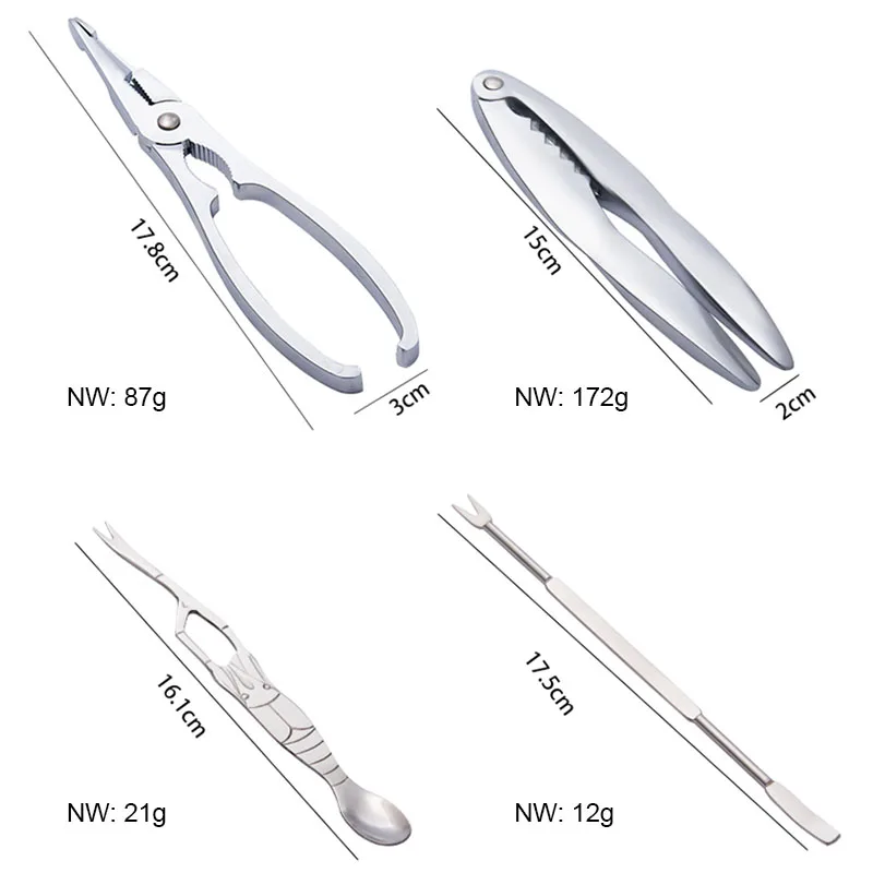 Kitchen Seafood Tools Stainless Steel Crab Crackers Picks Spoons Set Lobster Clamp Pliers Line Cutter Clip Accessories |