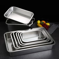 thicken stainless steel square basin deep plate fruit food storage kitchen baking dish tray with handle cake bread loaf pans