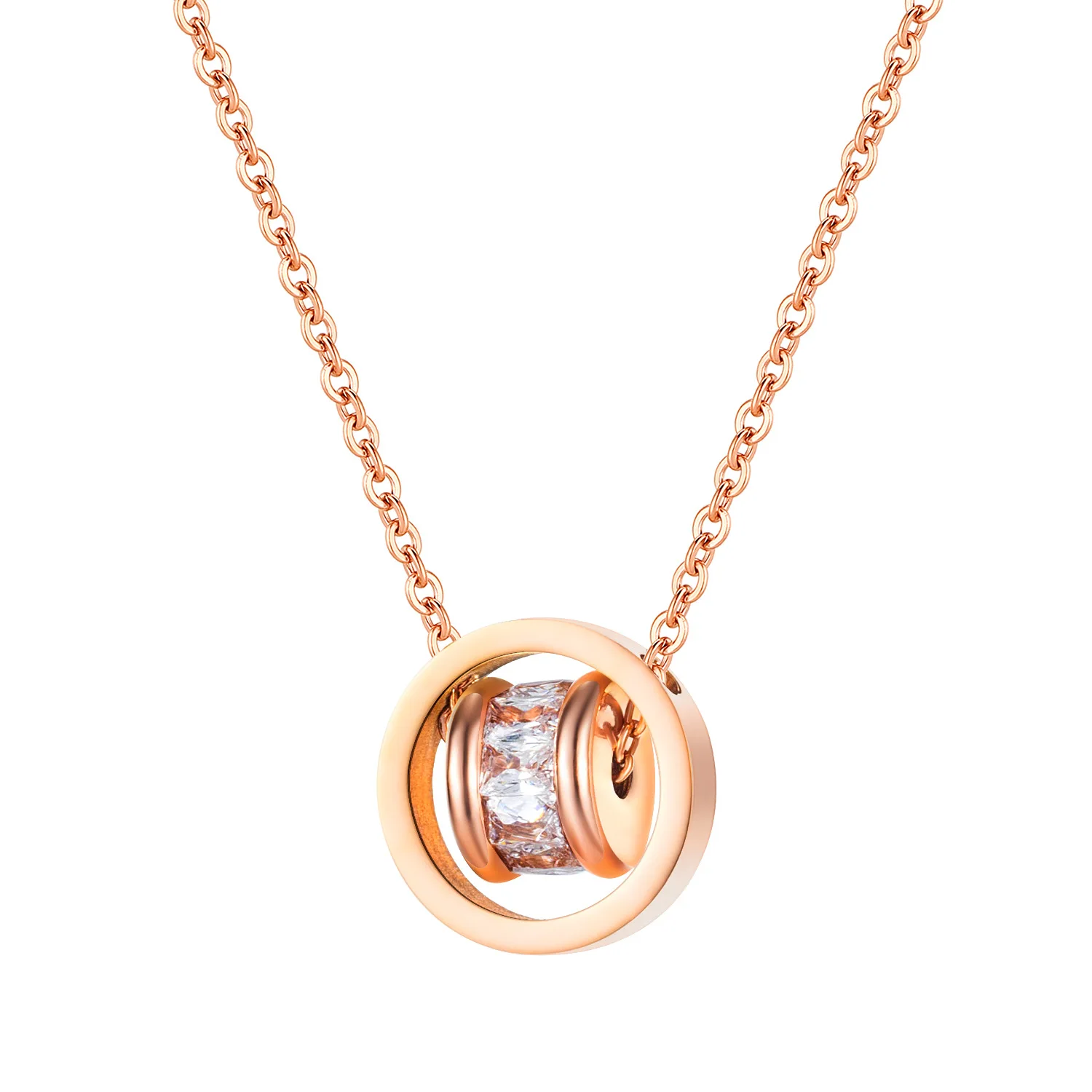 

New Stainless Steel Fashion Transfer Double Ring Necklace Clavicle Chain Women's Simple Pendant Necklace Accessories