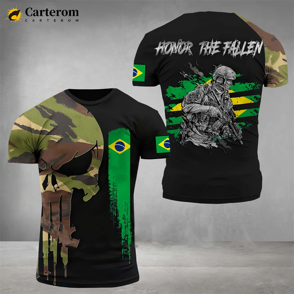 

2022 High Quality Brazil Men's T Shirt Brazilian Soldier-army-veteran Country Flag 3D Printed T-shirt Men Casual Streetwear Tops