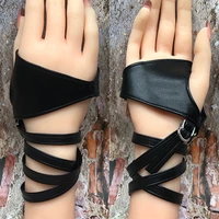 1 pairs gothic black leather gloves women sexy lace up pu leather fingerless gloves lolita cosplay bandage gloves strappy punk