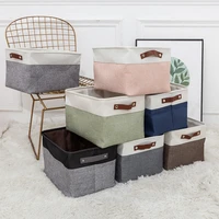 cotton and linen foldable storage box leather handle childrens toy clothes storage modern splicing simple fabric desk organizer
