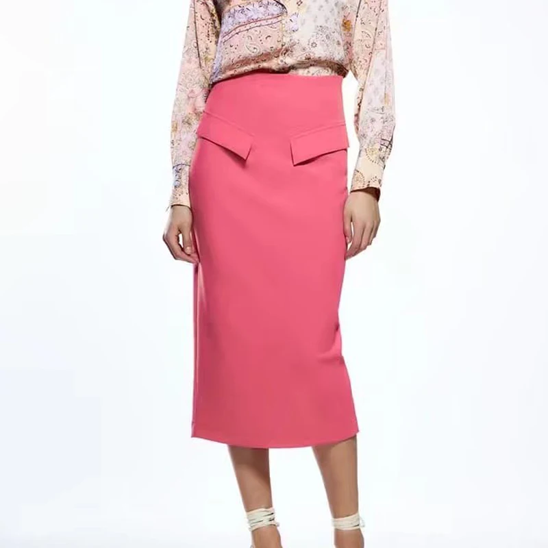 

Женская прямая юбка с разрезом, повседневная однотонная элегантная юбка с высокой талией, офисная одежда, лето 2022