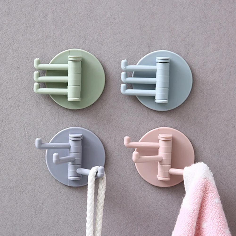 

1pcs wall mounted 3 branch rotating hooks reusable traceless self adhesive hook wall hanger kitchen storage